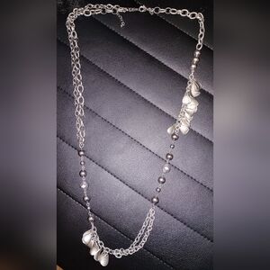 Elegant Silver Matinee Necklace with Leaf Accents
